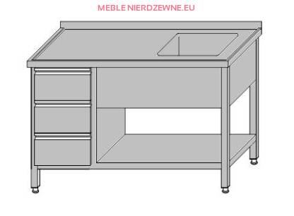 Stół ze zlewem otwarty z półką i szufladami dla GN 1/1 o głębokości 600 mm