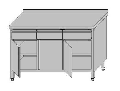 Stół roboczy przyścienny zabudowany z 3-szufladami pod blatem i szafką zabudowaną drzwiami otwieranymi 1400x700x850