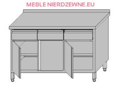 Stół roboczy przyścienny zabudowany z 3-szufladami pod blatem i szafką zabudowaną drzwiami otwieranymi 1400x700x850