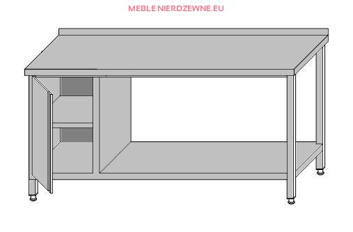 Stół roboczy przyścienny otwarty z szafką z drzwiami otwieranymi i półką 1500x600x850