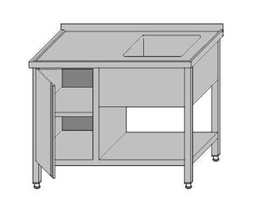 Stół roboczy ze zlewem, szafką zamykaną drzwiami i półką 1500x600x850