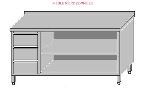 Stół roboczy przyścienny z 3-szufladami dla pojemników GN 1/1 i szafką otwartą z półką 1500x700x850