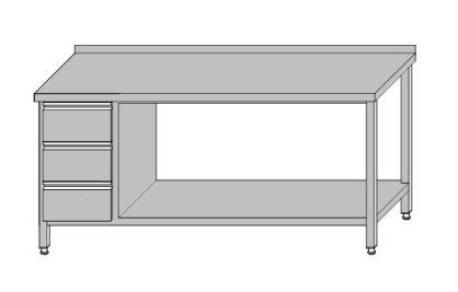 Stół roboczy przyścienny otwarty z półką i 3-szufladami dla pojemników GN 1/1 1900x700x850