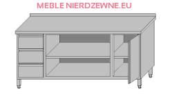 Stół roboczy przyścienny z szafką z drzwiami otwieranymi, 3-szufladami dla pojemników GN 1/1 i szafką otwartą 1800x600x850
