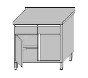 Stół roboczy przyścienny zabudowany z 2-szufladami pod blatem i szafką zabudowaną drzwiami otwieranymi 1200x700x850