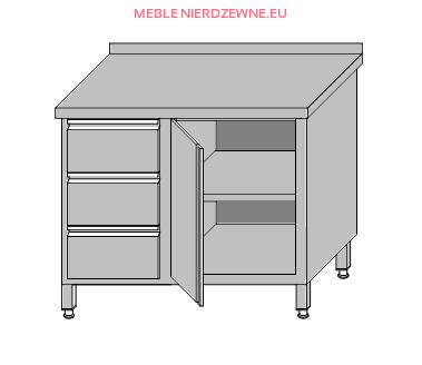 Stół roboczy przyścienny zabudowany z szafką z drzwiami otwieranymi i 3-szufladami dla pojemników GN 1/1 1000x700x850
