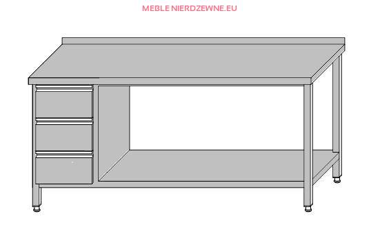 Stół roboczy przyścienny otwarty z półką i 3-szufladami dla pojemników GN 1/1 1600x600x850