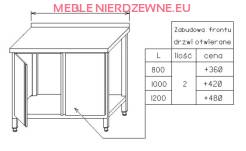 Zabudowa frontu stołu drzwiami otwieranymi - szerokość stołu 1000 mm
