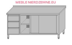Stół roboczy przyścienny zabudowany z szafką z drzwiami przesuwnymi i 3-szufladami dla pojemników GN 1/1 1500x600x850