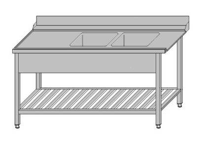 Stół załadowczy do zmywarki kapturowej z dwoma zlewami i półką gretingową 1600x700x850