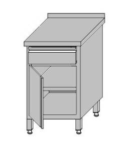 Stół roboczy przyścienny zabudowany z szufladą pod blatem i szafką zabudowaną drzwiami otwieranymi 500x600x850