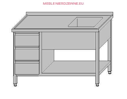 Stół roboczy ze zlewem otwarty z półką i szufladami dla GN 1/1 1500x700x850
