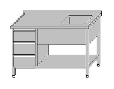 Stół roboczy ze zlewem otwarty z półką i szufladami dla GN 1/1 1500x700x850