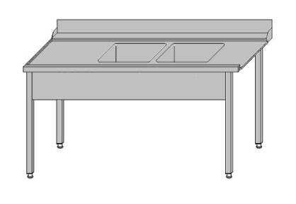 Stół załadowczy do zmywarki kapturowej z dwoma zlewami 1400x700x850