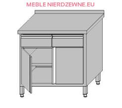 Stół roboczy przyścienny zabudowany z 2-szufladami pod blatem i szafką zabudowaną drzwiami otwieranymi 800x600x850