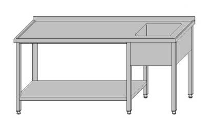 Stół roboczy ze zlewem i półką pod częścią roboczą 1800x700x850