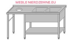 Stół z dwoma zlewami, otworem na odpady i półką 2200x700x850