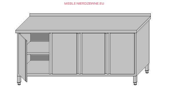Stół roboczy przyścienny zabudowany z półką – drzwi otwierane 2200x600x850