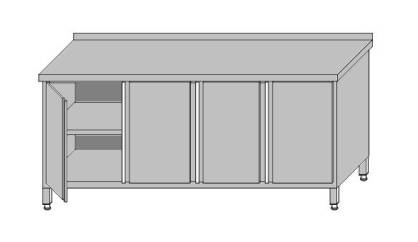 Stół roboczy przyścienny zabudowany z półką – drzwi otwierane 2200x600x850
