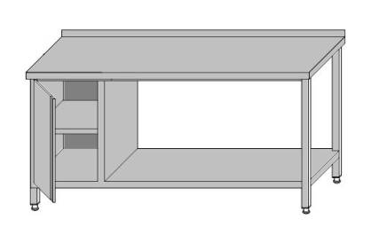 Stół otwarty z półką i szafką zamykaną drzwiami o głębokości 600 mm