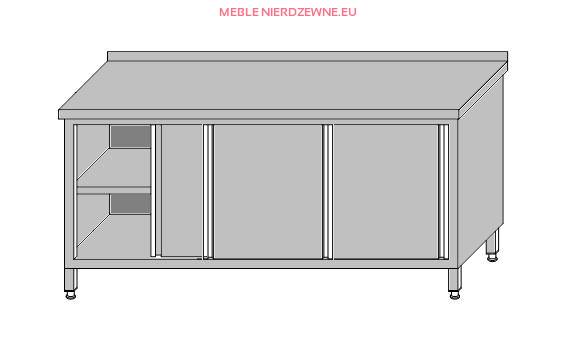Stół roboczy przyścienny zabudowany z półką – drzwi przesuwne 2400x600x850