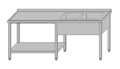 Stół roboczy z dwoma zlewami i półką pod częścią roboczą 1800x700x850