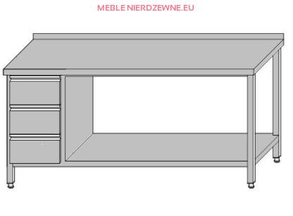 Stół roboczy przyścienny otwarty z półką i 3-szufladami dla pojemników GN 1/1 1400x700x850