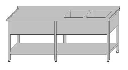 Stół roboczy z dwoma zlewami i półką 2400x600x850