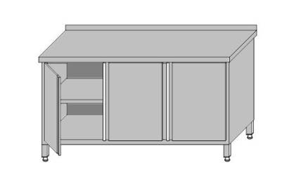Stół roboczy przyścienny zabudowany z półką – drzwi otwierane 1400x600x850