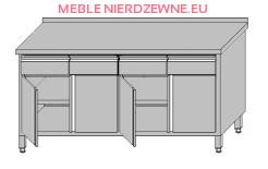 Stół roboczy przyścienny zabudowany z 4-szufladami pod blatem i szafką zabudowaną drzwiami otwieranymi 1800x700x850