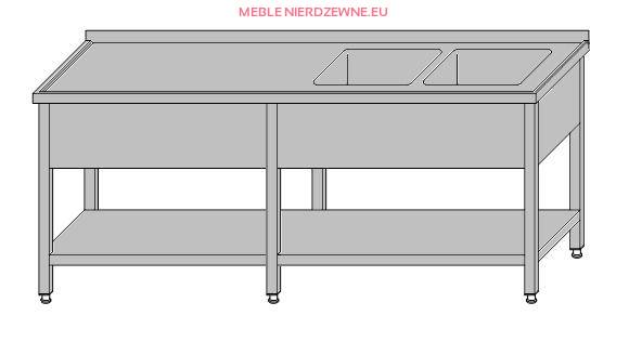 Stół roboczy z dwoma zlewami i półką 2200x600x850