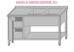 Stół roboczy z dwoma zlewami, szafką zamykaną drzwiami i półką 2200x600x850