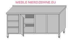 Stół roboczy przyścienny zabudowany z szafką z drzwiami otwieranymi i 3-szufladami dla pojemników GN 1/1 2000x700x850