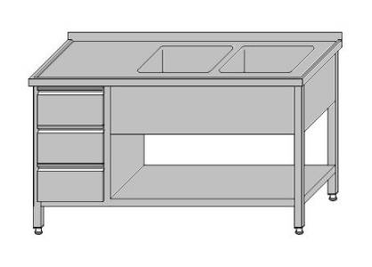 Stół roboczy z dwoma zlewami otwarty z półką i szufladami dla GN 1/1 1800x700x850