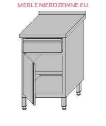 Stół roboczy przyścienny zabudowany z szufladą pod blatem i szafką zabudowaną drzwiami otwieranymi 400x600x850