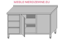 Stół roboczy przyścienny zabudowany z szafką z drzwiami otwieranymi i 3-szufladami dla pojemników GN 1/1 1400x700x850