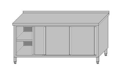 Stół roboczy przyścienny zabudowany z półką – drzwi przesuwne 2600x700x850