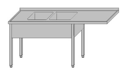 Stół przyścienny z dwoma zlewami i miejscem na zmywarkę ze stali nierdzewnej 1600x600x850