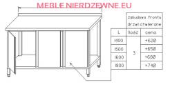 Zabudowa frontu stołu drzwiami otwieranymi - szerokość stołu 1700 mm