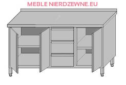 Stół roboczy przyścienny zabudowany z dwoma szafkami z drzwiami otwieranymi i 3-szufladami dla pojemników GN 1/1 2000x600x850