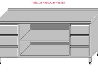 Stół roboczy przyścienny z 2-blokami 3-szuflad dla pojemników GN 1/1 i szafką otwartą 2200x600x850