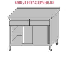 Stół roboczy przyścienny zabudowany z 2-szufladami pod blatem i szafką zabudowaną drzwiami przesuwnymi 1000x600x850
