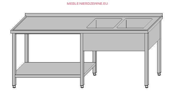 Stół roboczy z dwoma zlewami i półką pod częścią roboczą 2800x600x850