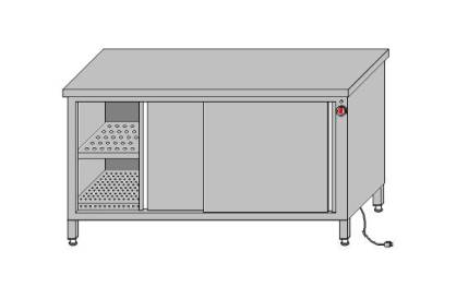 Stół roboczy przyścienny z szafką grzewczą zabudowany drzwiami przesuwnymi 900x600x850