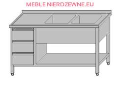 Stół roboczy z dwoma zlewami otwarty z półką i szufladami dla GN 1/1 1400x700x850