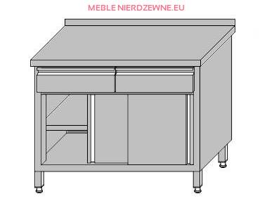 Stół roboczy przyścienny zabudowany z 2-szufladami pod blatem i szafką zabudowaną drzwiami przesuwnymi 800x700x850