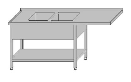 Stół z dwoma zlewami, miejscem na zmywarkę i półką 1600x600x850
