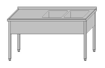 Stół roboczy z dwoma zlewami bez półki 1600x700x850