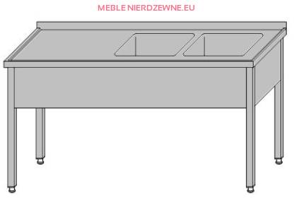 Stół przyścienny z dwoma zlewami bez półki o głębokości 600 mm