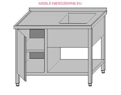 Stół ze zlewem, szafką zamykaną drzwiami i półką o głębokości 600 mm